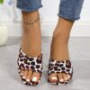 Leopard Square Toe Sandals Summer High-heeled Slippers Chunky Heel Shoes For Women – Image 6