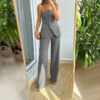 Graceful Tube Top Suit Fashion Button Sleeveless Top And Straight Pants Women's Trousers Set – Image 7