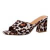 Leopard Square Toe Sandals Summer High-heeled Slippers Chunky Heel Shoes For Women – Image 9