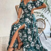 Ins Off-Shoulder Split Dress Summer Floral Print Suspender Long Dresses With Belt Design Women's Beach Clothing – Image 7