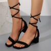 Summer Lace-up Sandals Fashion Square Toe Chunky Heel Shoes For Women – Image 7