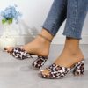 Leopard Square Toe Sandals Summer High-heeled Slippers Chunky Heel Shoes For Women – Image 3