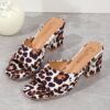 Leopard Square Toe Sandals Summer High-heeled Slippers Chunky Heel Shoes For Women – Image 8