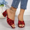 Leopard Square Toe Sandals Summer High-heeled Slippers Chunky Heel Shoes For Women – Image 5