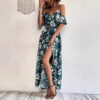Ins Off-Shoulder Split Dress Summer Floral Print Suspender Long Dresses With Belt Design Women's Beach Clothing – Image 3
