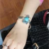 Ring Bracelet Hand Chain Anklet Turquoise Slave Stone Finger Ringdainty Silver Vintage Flower for Women and Girls Zinc Alloy 8MM – Image 2