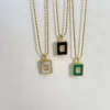 New Stainless Steel Fried Dough Twist Chain Pendant Necklace Square White Zircon Malachite Pendant Necklace – Image 2