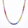 3mm Round Synthetic Sapphire rainbow Tennis Gemstone Necklace Multicolor Tennis Chain – Image 6