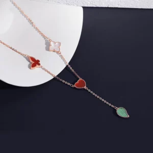 OEM&ODM New Year Gift Shell Agate Pendant Long Chain Butterfly Necklace Choker Heart Necklace 925 Silver Jewelry