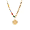 New Stainless Steel 18K Gold Half Color Bead Chain Half Figaro Chain Natural Opal Stone Sun Pendant Necklace – Image 6