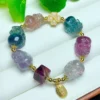 Natural Stone Healing Crystal Bracelet Fluorite Carving Gemstone Elastic Bracelet for Women – Image 5