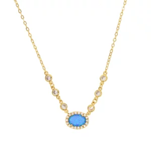 Promotion Blue Fire Opal Gemstone Cz Statement Link Chain Luxury Summer Women Jewelry Stock Opal European Necklace