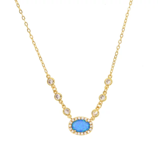 Promotion Blue Fire Opal Gemstone Cz Statement Link Chain Luxury Summer Women Jewelry Stock Opal European Necklace