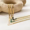 18K Gold Plated Stainless Steel Flat Snake Chain Necklace Black Green Malachite Shell V Shaped Necklace YF3087 – Image 4