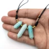 Natural Amazonite Moonstone Amethyst Pencil Shape Point 3 Stones Pendant Necklace Adjustable Rope Leather Chain for Men Women – Image 6