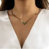 18K Gold Plated Stainless Steel Flat Snake Chain Necklace Black Green Malachite Shell V Shaped Necklace YF3087