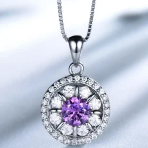 Fine Jewelry 925 Sterling Silver Eye Circle Necklace Nano Sky Blue Zircon Topaz Pendant Box Chain Necklace for Girl Women