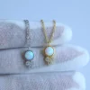 High Quality Fire Opal Clear Sparking CZ Stone 100% 925 Sterling Silver Round Pendant Delicate Thin Silver Chain Necklace – Image 2
