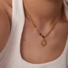 New Stainless Steel 18K Gold Half Color Bead Chain Half Figaro Chain Natural Opal Stone Sun Pendant Necklace – Image 2