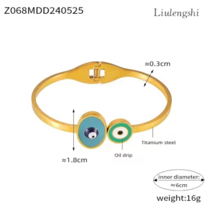 Fashion Stainless Steel Eyes Round Oval Turquoise Bracelet 18K Gold Plated Waterproof Blue Eyes Bangle