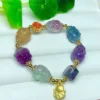 Natural Stone Healing Crystal Bracelet Fluorite Carving Gemstone Elastic Bracelet for Women – Image 4