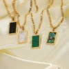Wholesale 18K Gold Plated Stainless Steel Rectangle Abalone Malachite Onyx Turquoise Shell Pendant Necklace YF2279 – Image 2