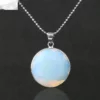 Natural Gemstone Circular Pendant Necklace Faceted Crystal Charms Women/Men Tiger Eye Rose Quartz Obsidian Pearl Chain Jewelry – Image 4