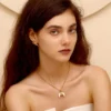 Vintage Stainless Steel 18k Gold Plated Waterproof Resin Amber Horn Zircon Pendant Side Chain Necklace YF3914 – Image 3