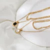 Joolim Jewelry 18K Gold Plated Double-Layer Mother of Pearl Onyx 2 Rows Layered Stainless Steel Necklace – Image 5