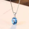 OAHLAN Fashion Jewelry Blue Topaz 925 Sterling Silver Pendant Necklace for Women Wedding Birthday Gift 18 Inch Silver Chain – Image 2