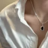 S925 Sterling Silver Korean Niche Design Black Onyx Pendant Fashion Finger Ring Collarbone Chain – Image 2