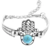 Ring Bracelet Hand Chain Anklet Turquoise Slave Stone Finger Ringdainty Silver Vintage Flower for Women and Girls Zinc Alloy 8MM – Image 5