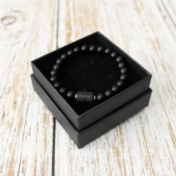 Duoying Natural Stone Bead Bracelet 12 Zodiac Astrology Black Agate Elastic Bracelet