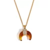 Vintage Stainless Steel 18k Gold Plated Waterproof Resin Amber Horn Zircon Pendant Side Chain Necklace YF3914 – Image 6