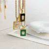 New Stainless Steel Fried Dough Twist Chain Pendant Necklace Square White Zircon Malachite Pendant Necklace – Image 6