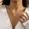 18K Gold Plated Stainless Steel Flat Snake Chain Necklace Black Green Malachite Shell V Shaped Necklace YF3087 – Image 2