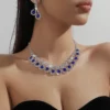 Hoyon New Sapphire Drop Pendant Choker Chain Elegant Shiny Rhinestone Fashion Necklace for Women – Image 2
