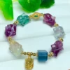 Natural Stone Healing Crystal Bracelet Fluorite Carving Gemstone Elastic Bracelet for Women – Image 3