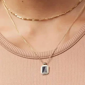 Joolim Jewelry 18K Gold Plated Double-Layer Mother of Pearl Onyx 2 Rows Layered Stainless Steel Necklace