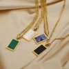 Wholesale 18K Gold Plated Stainless Steel Rectangle Abalone Malachite Onyx Turquoise Shell Pendant Necklace YF2279 – Image 6