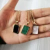 Wholesale 18K Gold Plated Stainless Steel Rectangle Abalone Malachite Onyx Turquoise Shell Pendant Necklace YF2279 – Image 3
