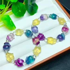 Natural Stone Healing Crystal Bracelet Fluorite Carving Gemstone Elastic Bracelet for Women