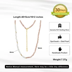 GMN52 RINNTIN 925 Sterling Silver Shell Pearl Opal Beads Necklace Chain 14K Gold Plated Jewelry