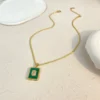 New Stainless Steel Fried Dough Twist Chain Pendant Necklace Square White Zircon Malachite Pendant Necklace – Image 4