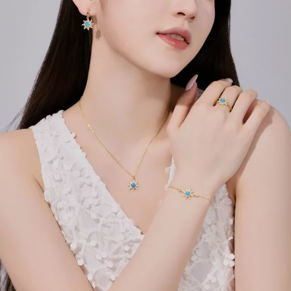 Dylam Exclusive Fine Jewelry Women S925 Silver Link Chain Dainty Synthetic Opal Stone 5A Zirconia Sun Shape Pendant Necklace