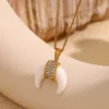 Vintage Stainless Steel 18k Gold Plated Waterproof Resin Amber Horn Zircon Pendant Side Chain Necklace YF3914 – Image 5