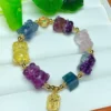 Natural Stone Healing Crystal Bracelet Fluorite Carving Gemstone Elastic Bracelet for Women – Image 6