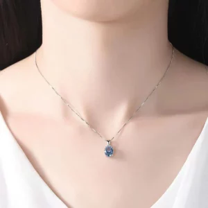OAHLAN Fashion Jewelry Blue Topaz 925 Sterling Silver Pendant Necklace for Women Wedding Birthday Gift 18 Inch Silver Chain