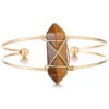 New Arrival Handmade Wire Wrap Gemstone Bangle Natural Amethyst Hexagon Quartz Hexagonal Crystal Gold Bracelet for Women Jewelry – Image 4