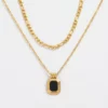 Joolim Jewelry 18K Gold Plated Double-Layer Mother of Pearl Onyx 2 Rows Layered Stainless Steel Necklace – Image 2